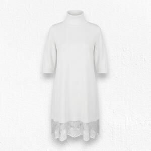 Apt 9 Ivory White Turtleneck Lace Hem Half Sleeve Tunic Sweater Small Petite